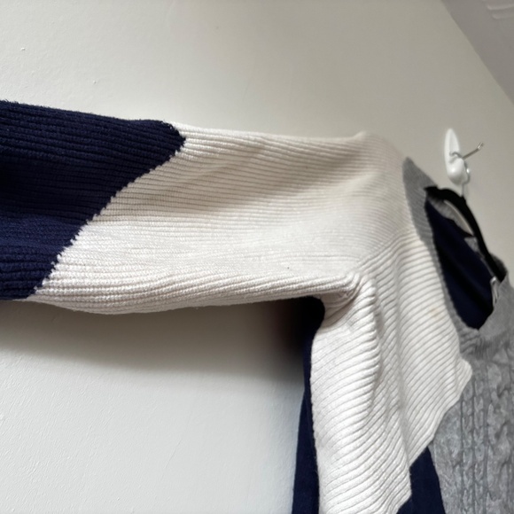 Cyrus Colorblock Patchwork Sweater – Cream, Grey, Blue – Large - Picture 7 of 11